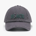 Distressed charcoal baseball cap with green BLACK embroidery and retro washed cotton texture - Adjustable / Smoke