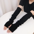 50cm black knit arm warmers with minimalist fingerless design for autumn and winter - One Size / Black