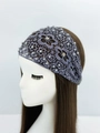 Elegant purple lace headband with white pearls and sparkling rhinestones for women - Medium Grey