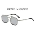 Lunettes de soleil steampunk en métal argenté, monture octogonale et verres miroir argent - Monture Argentée Verres Miroir Argent