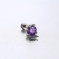 Orecchino a perno artiglio di drago con zircone viola da 5mm in acciaio titanio - Stile artiglio di drago (A61-7) - Pezzo singolo / 5 mm / 1,0 Barra in acciaio al titanio con filettatura interna (lunghezza 6 mm) / Viola