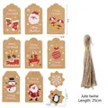 Set aus 50 Kraftpapier-Weihnachtsanhängern mit 10 festlichen Motiven und Juteschnüren - Stil C (10 Muster) / 50 Anhänger + 50 Juteseile