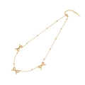 Golden stainless steel bow necklace featuring delicate bead charms and lobster clasp - Triple Bowknot Decorated Bead Necklace(12#)