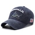 Casquette de baseball bleu marine délavé avec requin brodé et écusson de drapeau - Bleu Marine