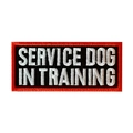 Service Dog in Training patch for harness, embroidered black and white with red border - SERVICE DOG IN TRAINING (Red Border)