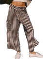 Relaxed fit vertical striped trousers in black and beige with drawstring waist - S / Brown