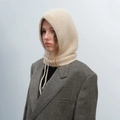 Knitted oatmeal balaclava hoodie with adjustable drawstrings for winter fashion - Creamy White