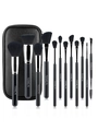 Professional 12pcs black makeup brush set with various brush heads and a storage pouch. - Black Bristles Black PU Bag
