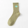 Olivgrüne Socke mit blauer Planetenstickerei und elastischem Rippenbündchen - Einheitsgröße / Grün