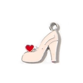 Beige high heel charm with red heart detail and silver alloy frame for DIY jewelry - Pink UV Plated
