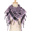 Pink and black tactical shemagh scarf with tassels displayed on a mannequin - Pink