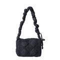 Quilted black puffer cloud bag with stylish ruched handle and lattice texture - Dark Gray