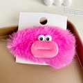Plush rose red monster hair clip with large eyes on gold tray with vintage card - Rose Red Thick Lips 10.5CM
