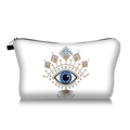 Detailed close-up of white evil eye makeup bag with gold zipper on white background - White Evil Eye Geometric