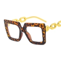Fashionable tortoise shell square glasses with unique gold chain metal temples for women - C3 Leopard Frame