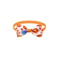 Halloween pet bowtie with pumpkin and maple leaf patterns on orange elastic band - Orange Autumn Harvest