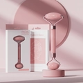 Pink rose quartz facial roller massager set in elegant gift box for skin tightening - Pink Double-Headed Facial Roller