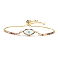 Bracciale occhio greco placcato oro 18K con zirconi colorati e chiusura regolabile - Stile Malocchio Blu Cielo (CB00262CX)
