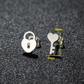 Asymmetric heart lock and key stainless steel stud earrings with 10mm height detail - Heart Lock & Key / Steel