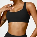 Minimalist black shockproof sports bra with wide straps and U-neck for yoga and fitness - S / Premium Black