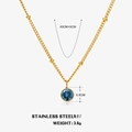 18K gold stainless steel necklace with dark blue birthstone and small gold beads - March Light Blue (Aquamarine)