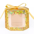 Hexagon gold holographic laser gift box with transparent window and yellow ribbon bow - Diamond Gold