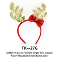 Christmas reindeer antler headband with gold glitter, red bow, and silver bell charm - TK-27G (Gold Glitter Bell Bow Antler Headband)