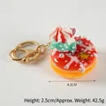 Miniature donut keychain with orange gradient, cream flower and gold clasp, 4.5cm width - D12 Red - Gold 8-clasp