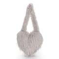 Plush heart-shaped shoulder bag in grey faux fur with long handle for women - Gray