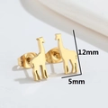 Golden giraffe stud earrings in stainless steel with 12mm size dimensions on white background - Giraffe Gold