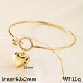 Minimalist gold stainless steel bangle with 16mm heart pendant and buckle clasp - Gold Polished Heart Style (KB86867-Z)