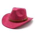 Detail of rose red suede cowboy hat featuring a brown leather band and metal rivets - M (56-59cm) / Rose Red (Suede)