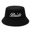 Sombrero de pescador negro de algodón con bordado Bride blanco para novias - Negro Bordado Bride