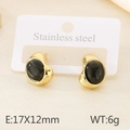 Elegantes pendientes de acero inoxidable dorado con piedras negras ovales para mujer - Estilo de Piedra Negra Dorado (KE115503-SP)