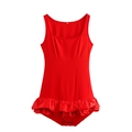 Sexy red square neck sleeveless bodysuit with ruffled hem and slimming fit for women - XS / Red