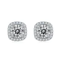 Elegant S925 sterling silver halo stud earrings with a round center synthetic diamond - Moissanite Square Round Halo Style (S17B) / Moissanite + S925 Silver