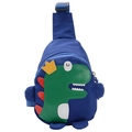 Royal blue nylon dinosaur crossbody bag for kids with yellow crown and red fins - Blue