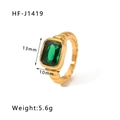 Anello in acciaio inossidabile placcato oro 18K con gemma verde e fascia a spirale - US 7 / Stile Rettangolare Verde Smeraldo (HF-J1419) / Oro con Verde Smeraldo