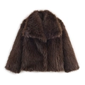 Cappotto da donna in ecopelliccia marrone scuro con eleganti risvolti e maniche lunghe - Marrone scuro