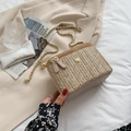 Elegante borsa a tracolla in paglia beige con catena dorata e dettaglio floreale - Cachi Grande