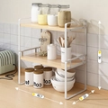 Two-tier kitchen counter organizer with white metal frame and light wood shelves - 40cm 2-Tier White Frame + Natural Wood