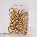 Polished 18K gold plated stainless steel hoop earrings set with 4mm thick round design - 4mm Wire, 20mm Inner Diameter (12 Pairs/Pack) / Gold