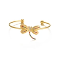 Minimalistische 18K vergulde libellenarmband met gekleurde strass-steentjes op wit - Meerkleurige Strass (B1106-cai)