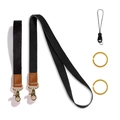 Schwarzes Umhängeband-Set aus Polyester mit braunem Leder und goldfarbenen Metallteilen - Schwarz