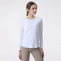 Wit yoga t-shirt met lange mouwen en ronde hals met een slanke pasvorm voor dames - S / Wit