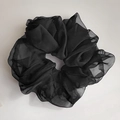 Elegant black tulle scrunchie with oversized mesh pleats for a chic hair style - Black