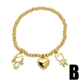 Gold beaded bracelet with heart, girl, and boy charms featuring colorful zircon accents - Ponytail Girl Heart Boy Style (B)