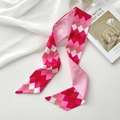 Pink and red checkered pattern twilly silk scarf displayed on a minimalist background - Gradient Diamond Pink