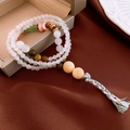 White crystal beaded multi-layer bracelet with colorful tassels on dark silk fabric - Multi-loop White Jade Woven Tassel Style (67#)
