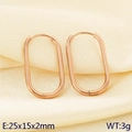 Minimalist oval stainless steel hoop earrings in rose gold finish with dimensions 25x15mm - U-Shape (KE117991-KC) / Rose Gold